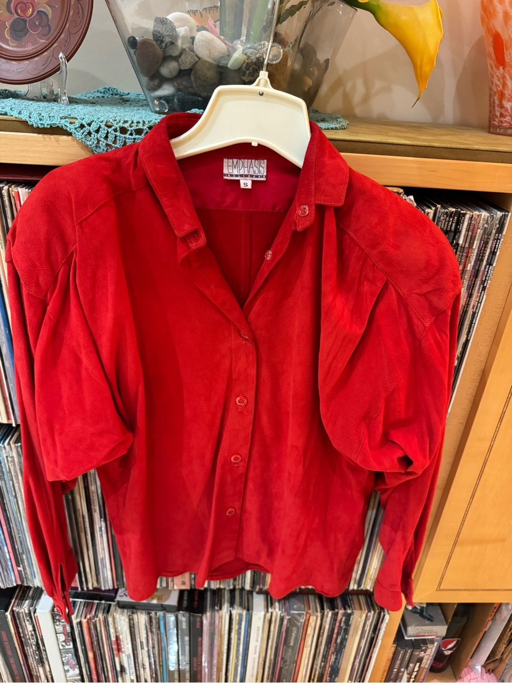 PRICE DROP: VTG, MADE in USA, EMPHASIS BULLOCKS, S, TOMATO RED LAMBSKIN SHIRT